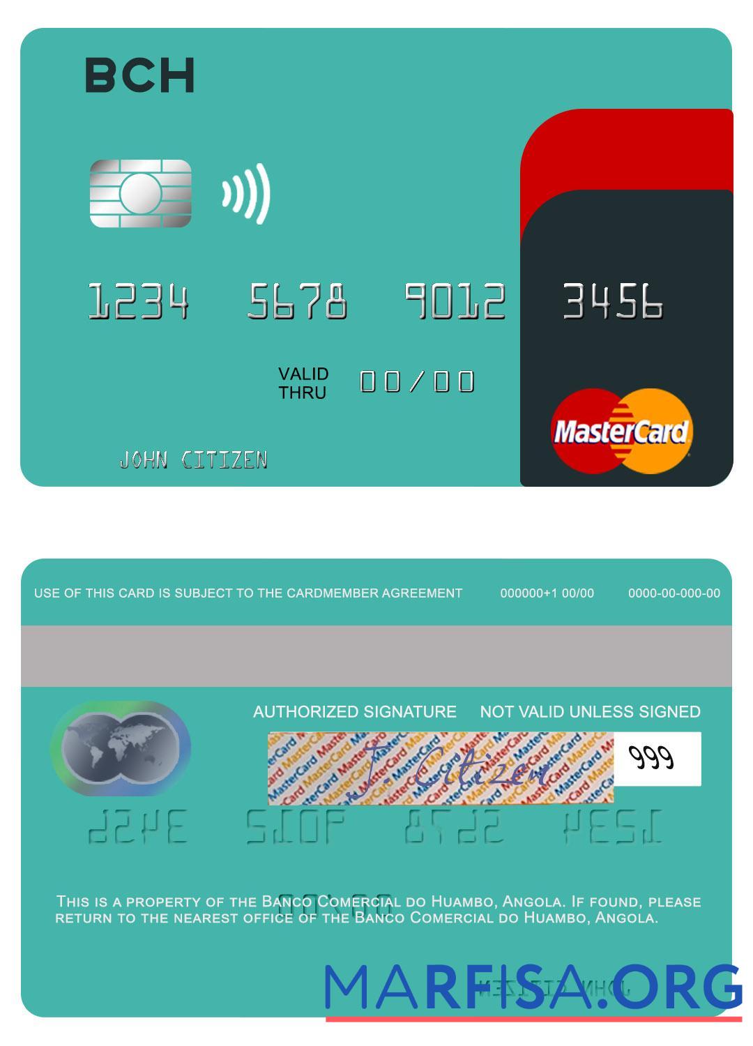 Realistic Angola Banco Comercial do Huambo mastercard template